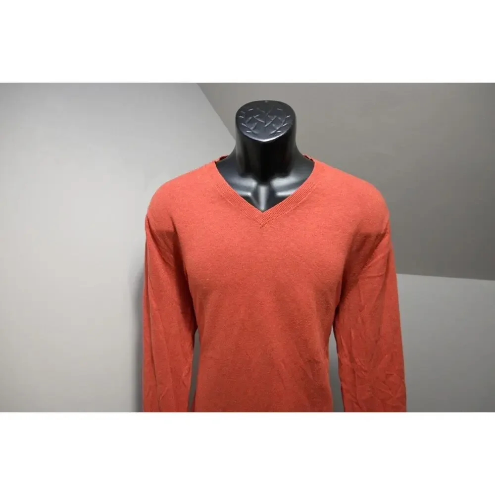 Banana Republic Casual Cotton Blend V Neck Sweater‎ Burnt Orange Mens Sz Large